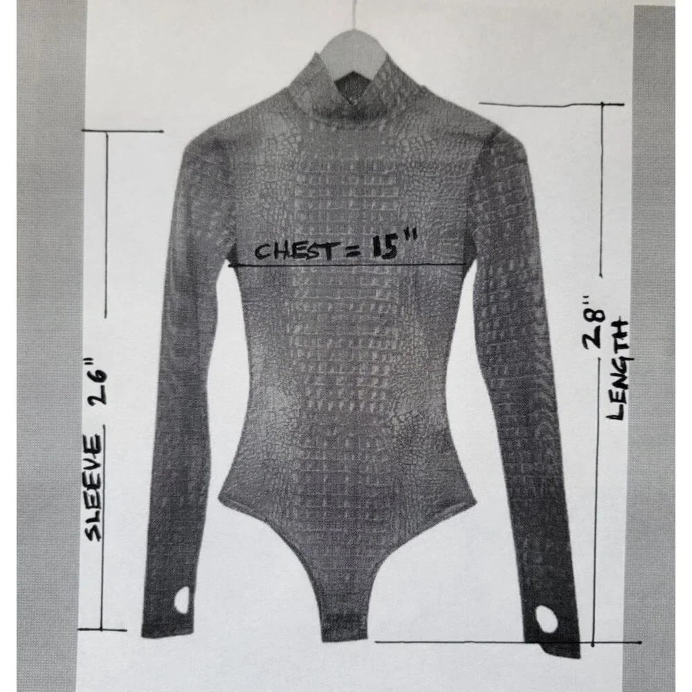 I.AM.GIA Kenzie Crocodile Print Long Sleeve Bodysuit With Thumbholes Women's XS - Picture 9 of 9